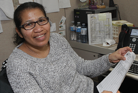 woman sitting at office desk