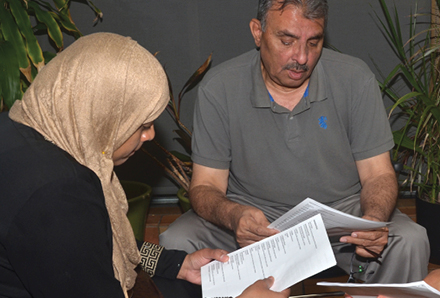 man and woman talking during a conversation circle